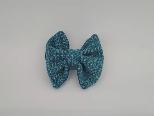 Harris Tweed Turquoise Fleck Dog Bow Tie