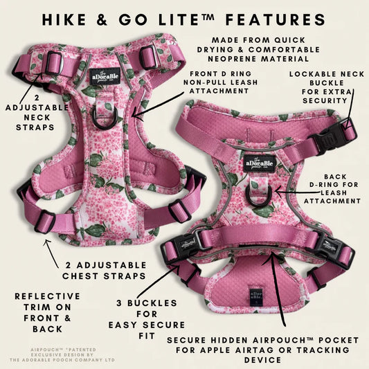 Hydrangea Garden Dog Harness – Lite, AirTag Pocket, No Pull, Adjustable Key benefits