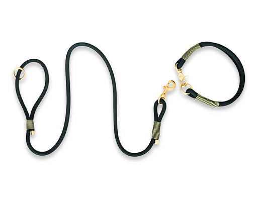 Bottle green rope collar and lead