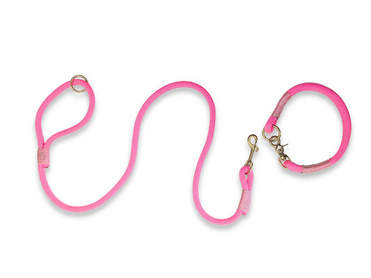 Neon pink rope collar and lead