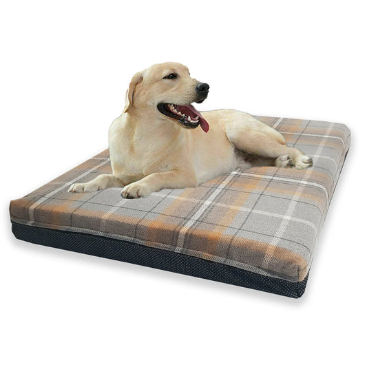Grey & Ochre tartan checked dog mattress