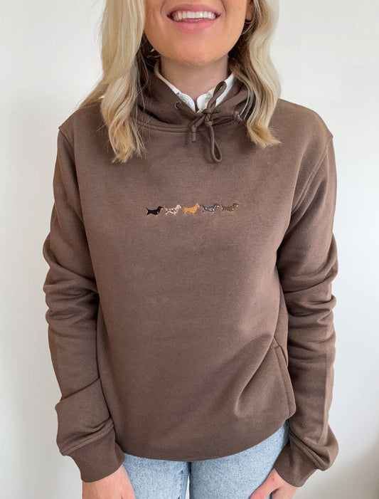 Embroidered Dachshund Hoodie | Organic Sausage Dog Hoodie - Mocha