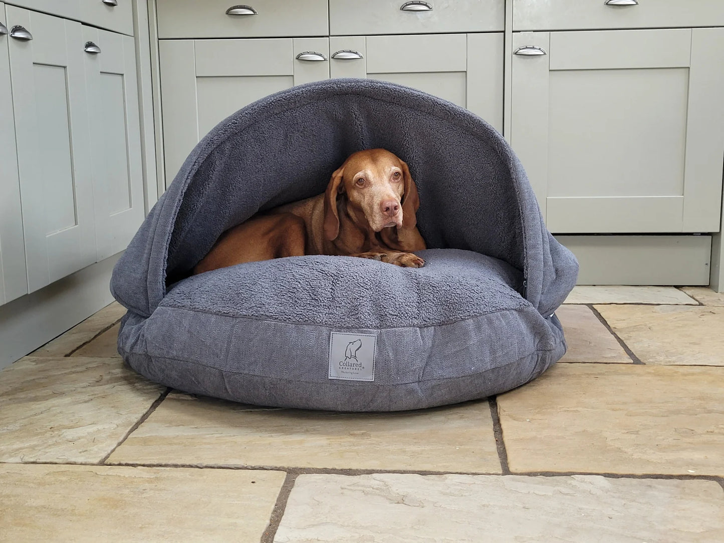 Collared Creatures dog Cave Bed grey