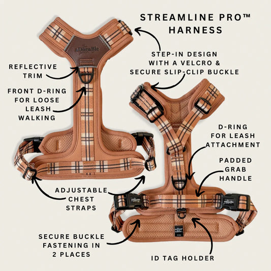 Heritage streamline pro butterscotch biscuit dog harness features
