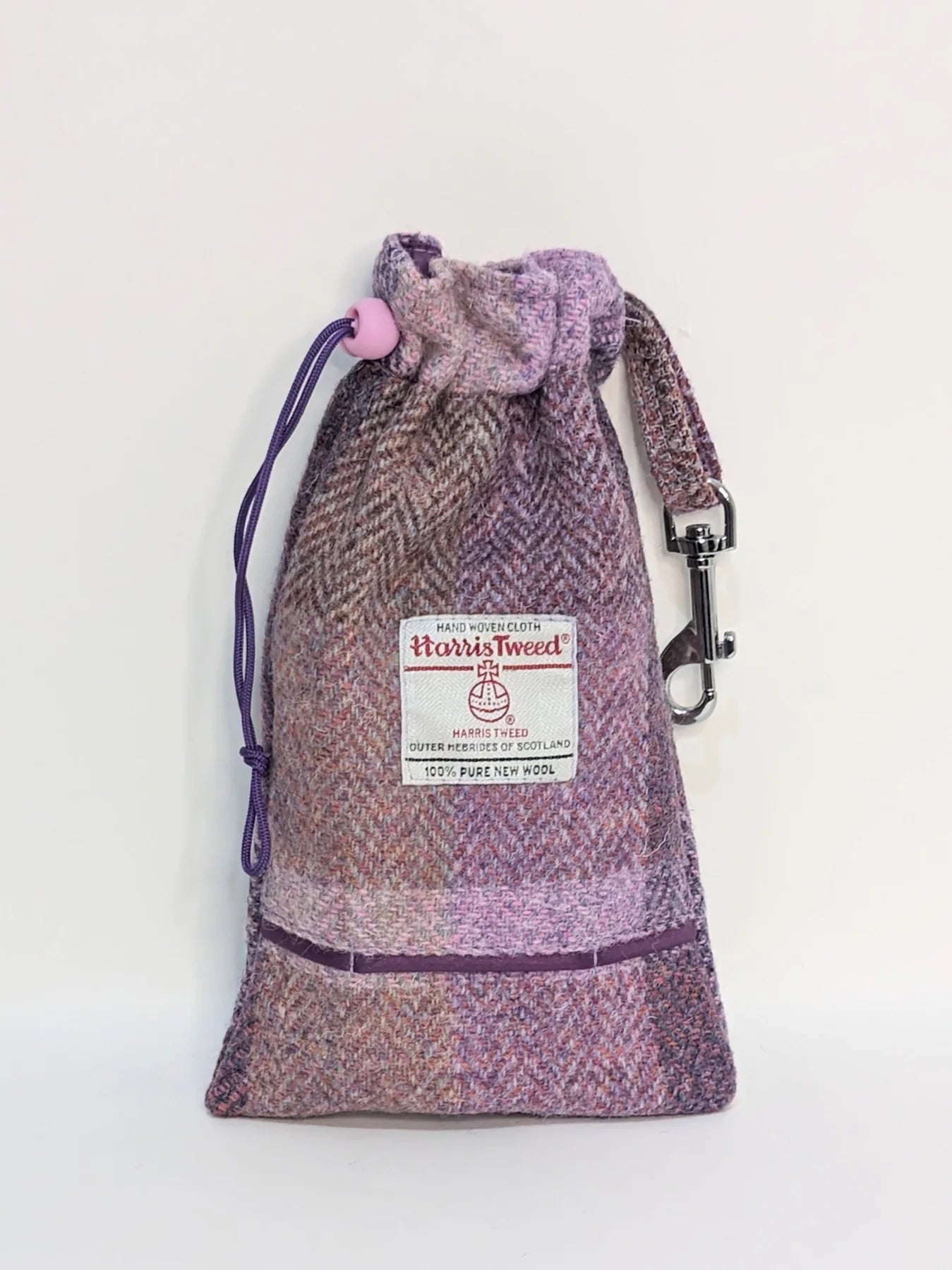 Harris Tweed Pretty Pink Block Herringbone Dog Treat Bag