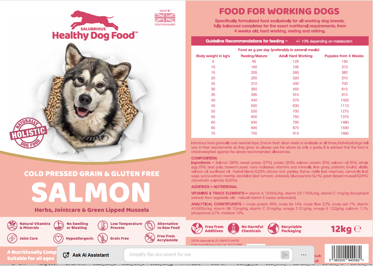 Cold Pressed Salmon Grain Free Dog Food - CHICKEN FREE RECIPE