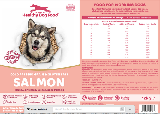 Cold Pressed Salmon Grain Free Dog Food - CHICKEN FREE RECIPE