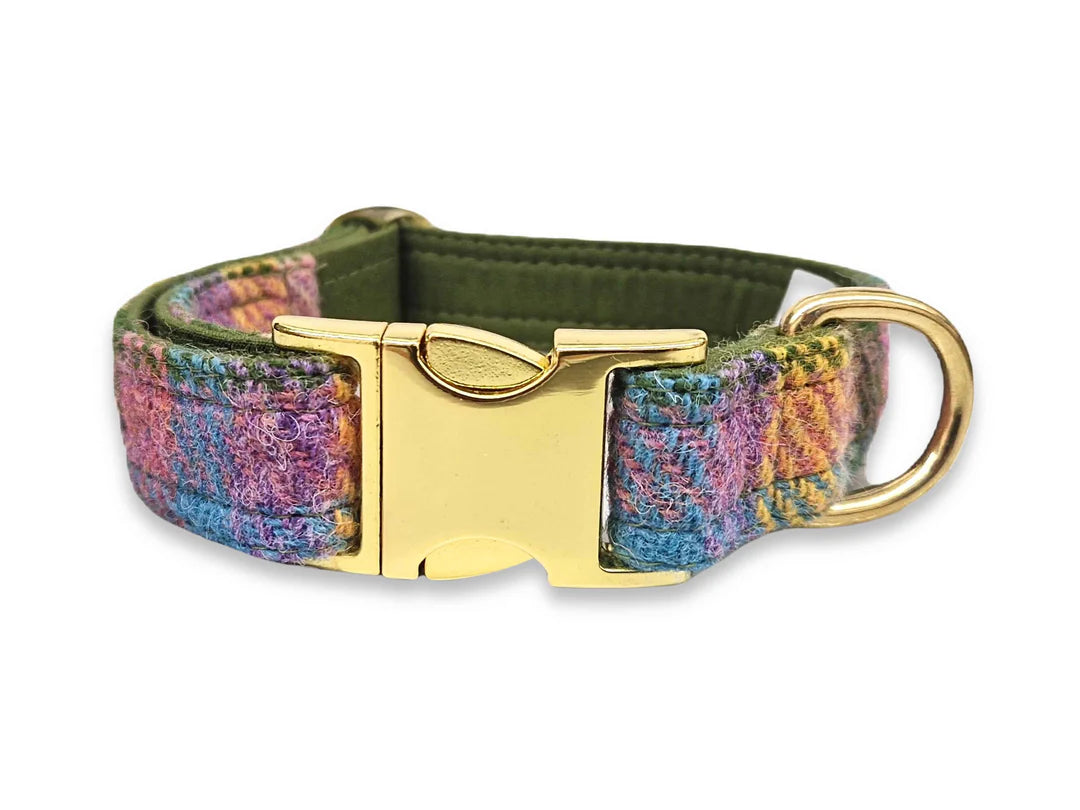 Spring Garden Check Luxury Harris Tweed Clasp Dog Collar