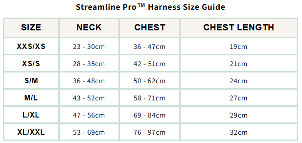 streamline pro harness size guide