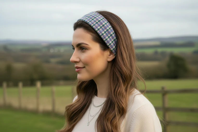 Harris tweed wisteria houndstooth headband