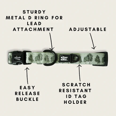 aDoraBle Pooch countryside hills dog collar features