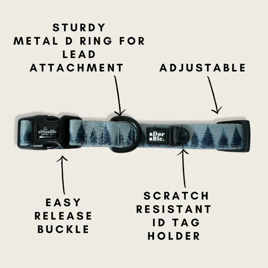 aDoraBle pooch fresh pines dog collar features