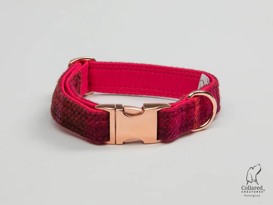 Harris Tweed dog Collar deep fuchsia