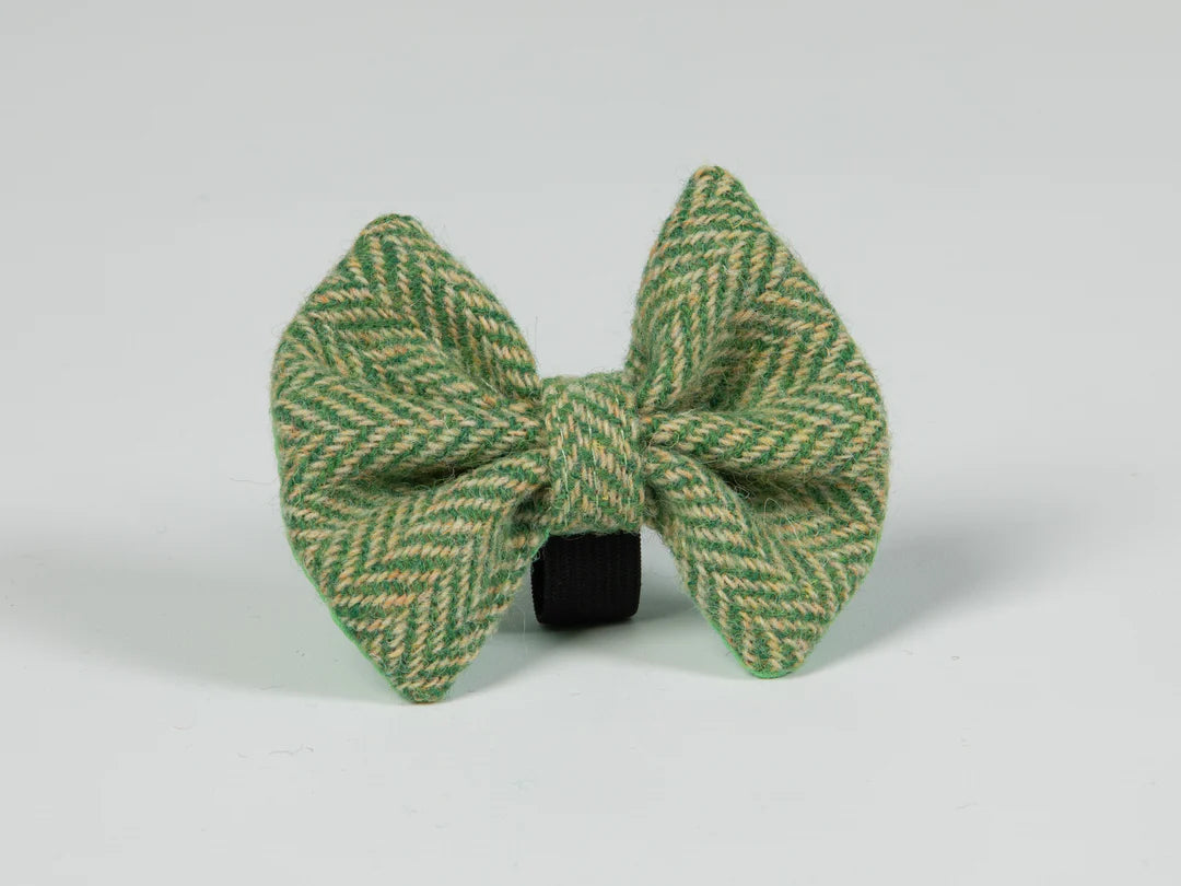 Harris Tweed dog bow tie green herringbone
