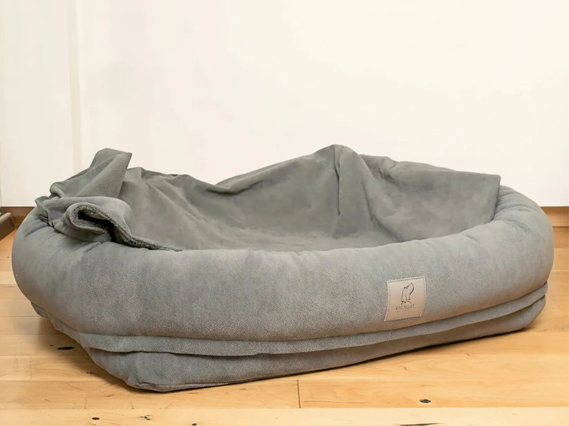 2 in 1 bolster bed with removable cover grey