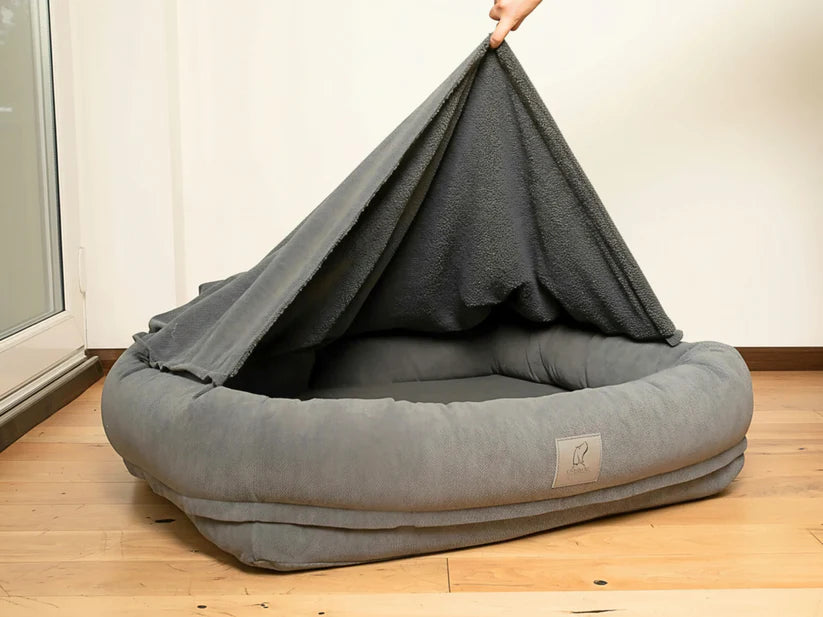 Grey Bolster Dog bed by collared creatures