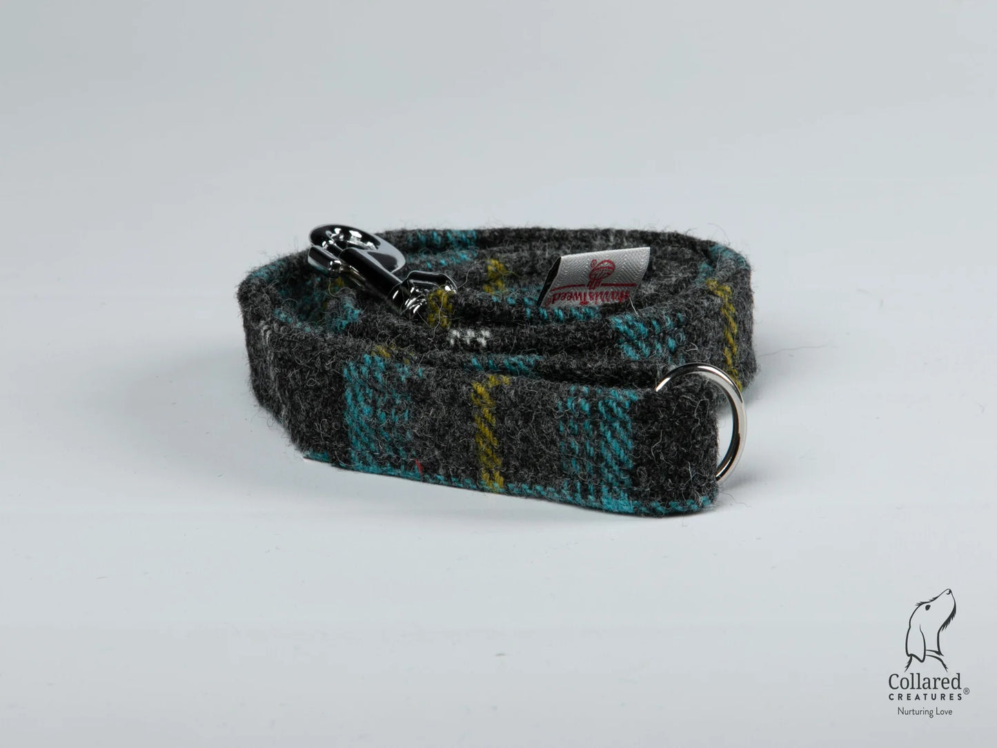 Harris tweed Dog Lead Grey & Blue Check