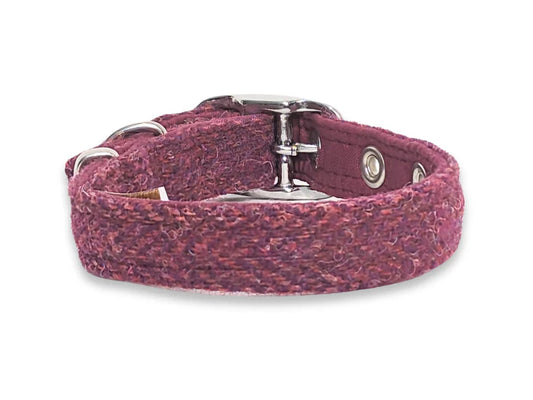 Harris Tweed Raspberry Coral Herringbone Buckle Dog Collar Reverse