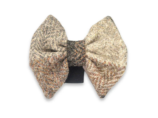 Harris Tweed Stone Check Dog Collar Bow Tie