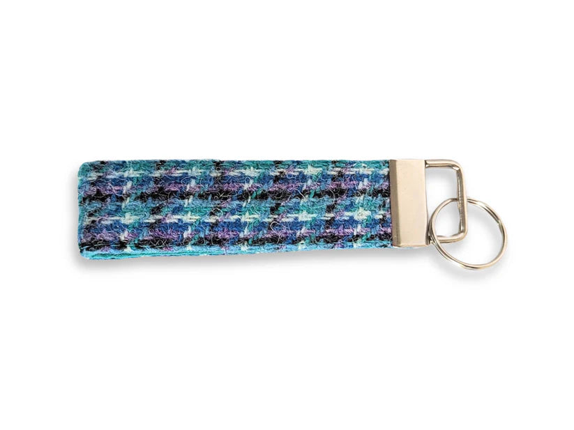 Harris Tweed Teal Lilac & Black Keyring