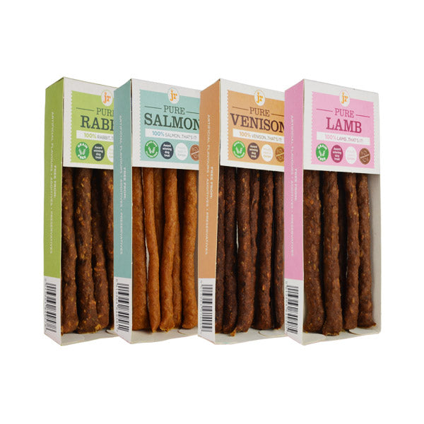 JR Pure Meat Sticks Variety Pack for Dogs | Lamb, Rabbit, Salmon & Venison Grain-Free Chicken Free Hypoallergenic Treat Bundle