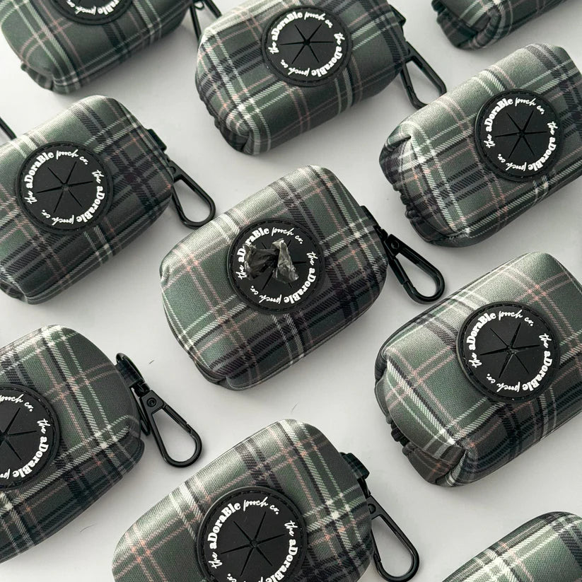 aDoraBle Pooch hunter green plaid poo bag holder