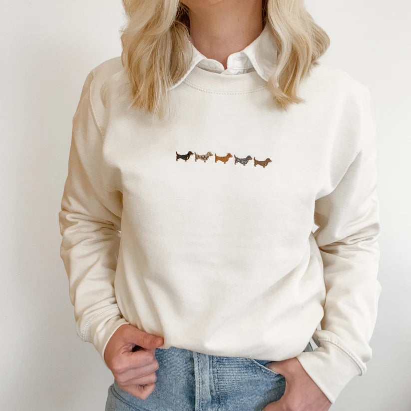 Dachshund Embroidered Sweatshirt | Vanilla