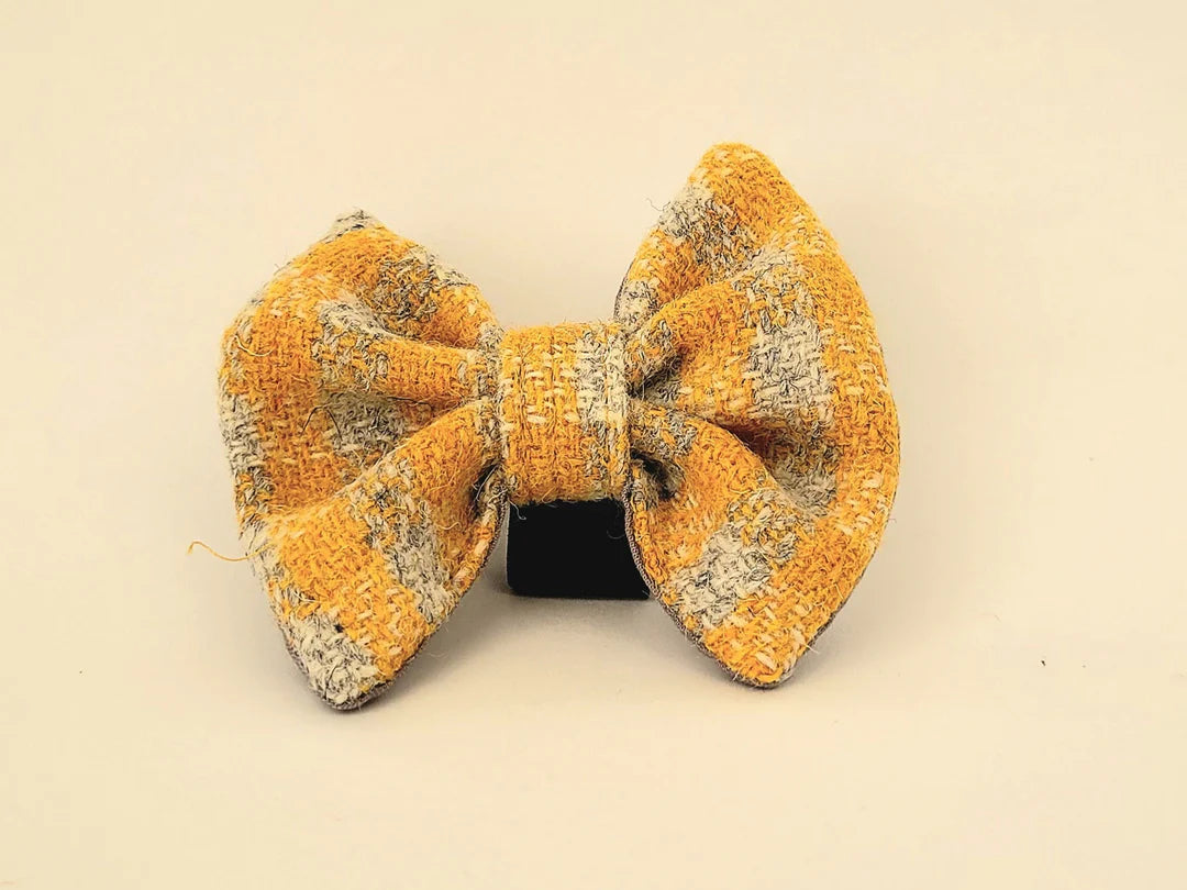 Harris Tweed Sunflower Check Dog Collar Bow