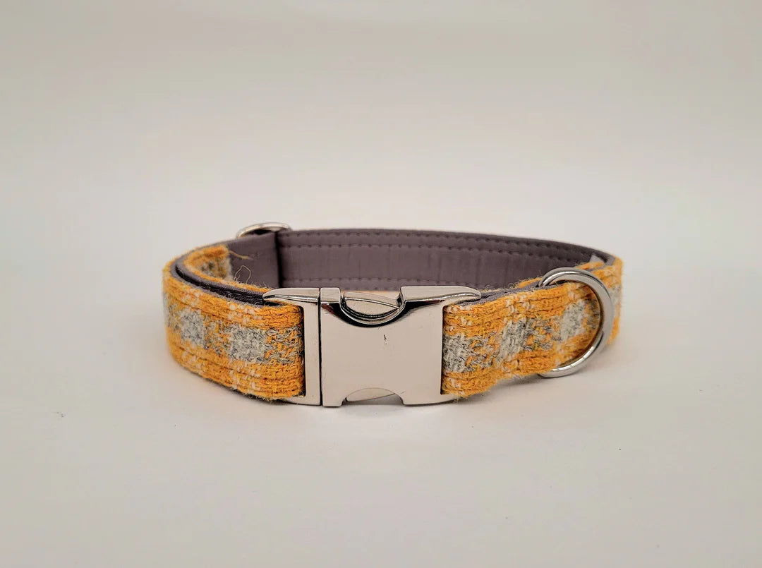 Harris Tweed Sunflower Check Clasp Dog Collar