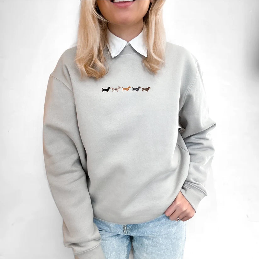 Adorable Pooch Dachshund Embroidered Sweatshirt – Grey