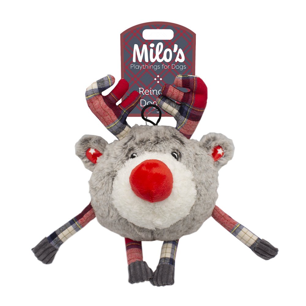 Milos Red Check Reindeer Christmas Dog Toy | Plush Tug & Fetch