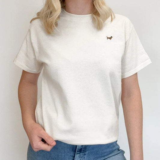 Embroidered Dachshund T-Shirt | Sausage Dog T-Shirt - Cream