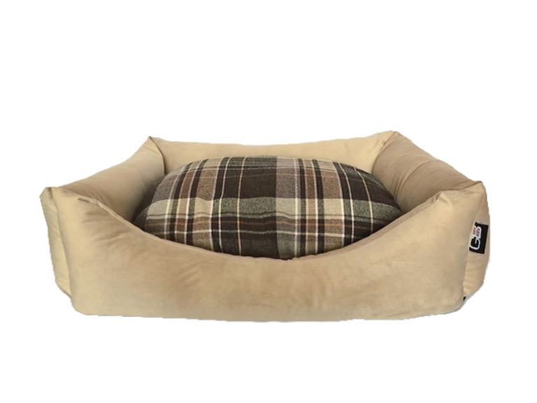 Velour Dog Sofa settee bed gold beige check