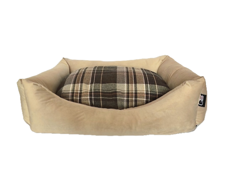 Velour Dog Sofa settee bed gold beige check