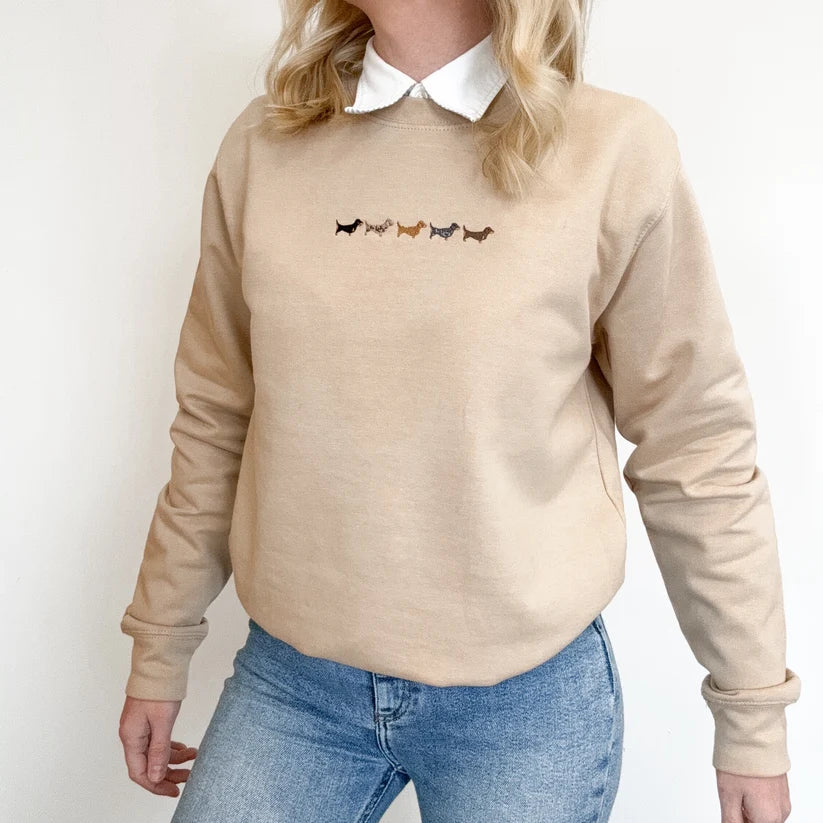 Adorable Pooch Dachshund Embroidered Lightweight Sweatshirt – Caramel