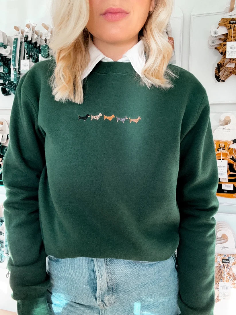 Adorable Pooch Dachshund Embroidered Signature Sweatshirt – Forest Green
