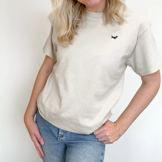 Embroidered Dachshund T-Shirt | Sausage Dog T-Shirt Sand