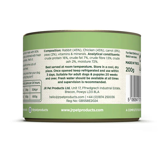 JR Complete Wellbeing Rabbit & Chicken wet dog food back label