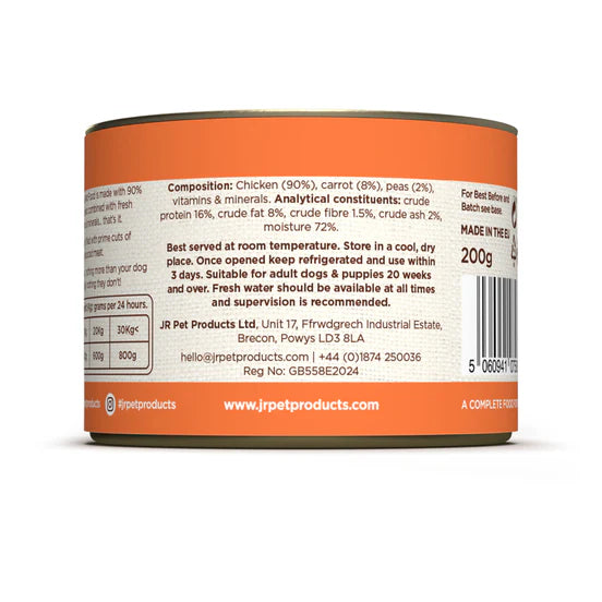 Back label of a JR Pet Products Simply Chicken 200g