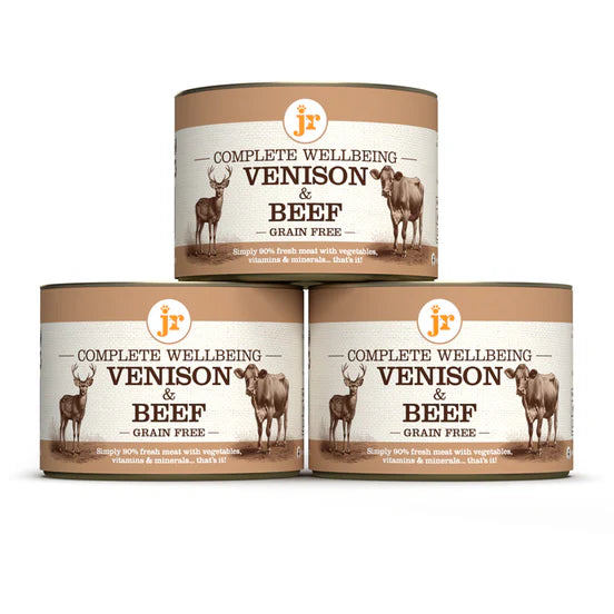 JR Complete Wellbeing venison & beef wet dog food 200g 3 pack
