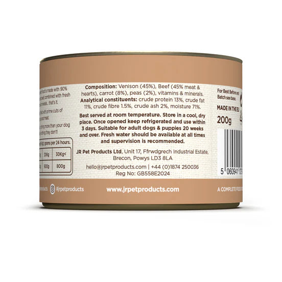 JR Complete Wellbeing venison & beef wet dog food ingredients