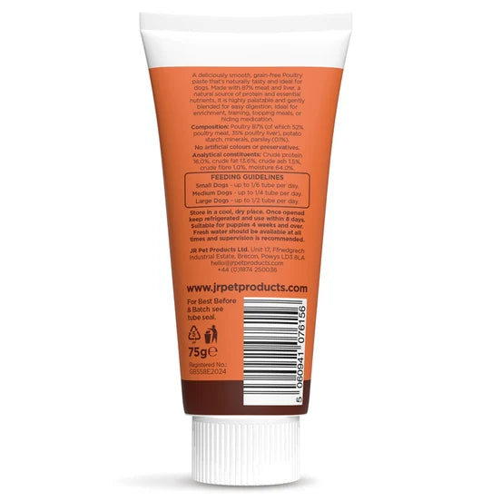 JR Poultry Meat Paste for Dogs | 87% Poultry Dog Treat Back Label 