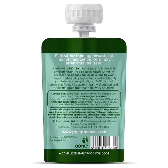 JR Premium Salmon Paste+ 80g grain-free salmon dog training treat Back Label Ingredients