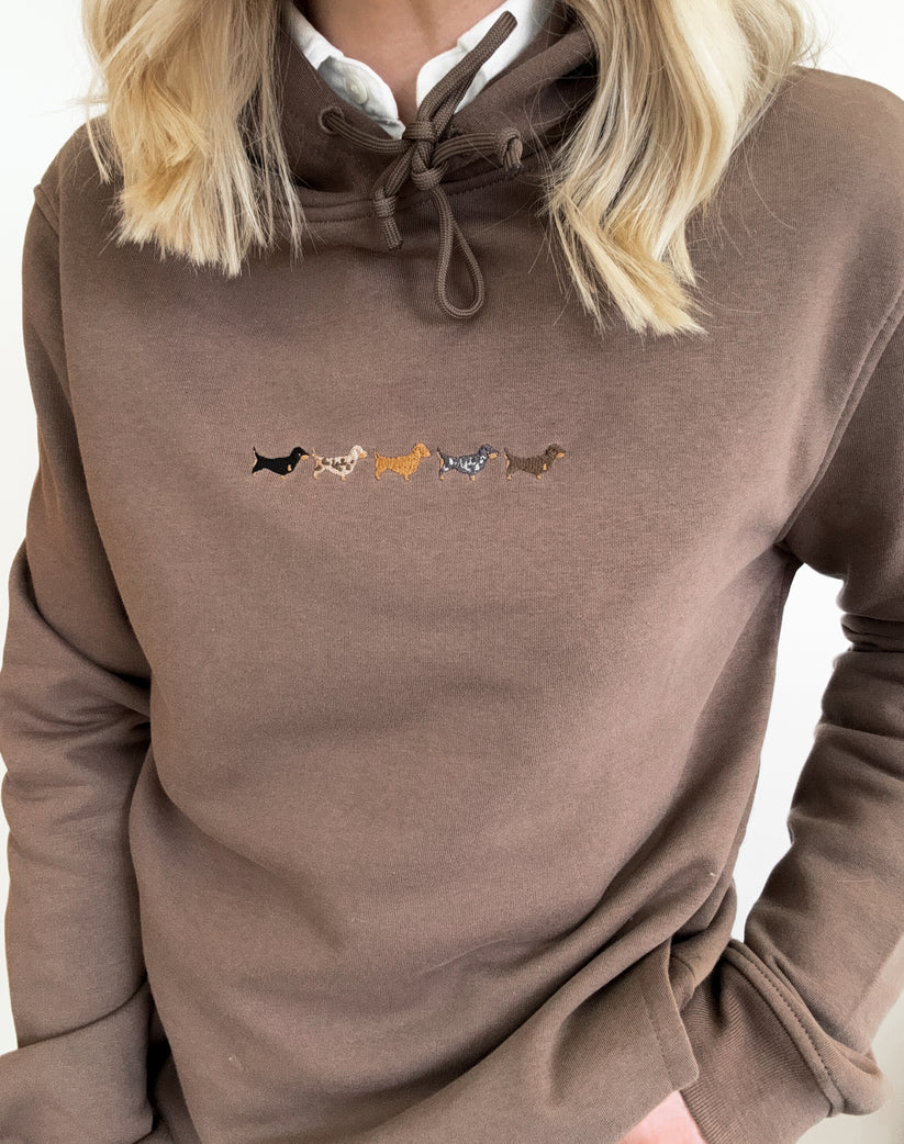 Adorable Pooch Embroidered Dachshund Hoodie | Organic Sausage Dog Hoodie - Mocha