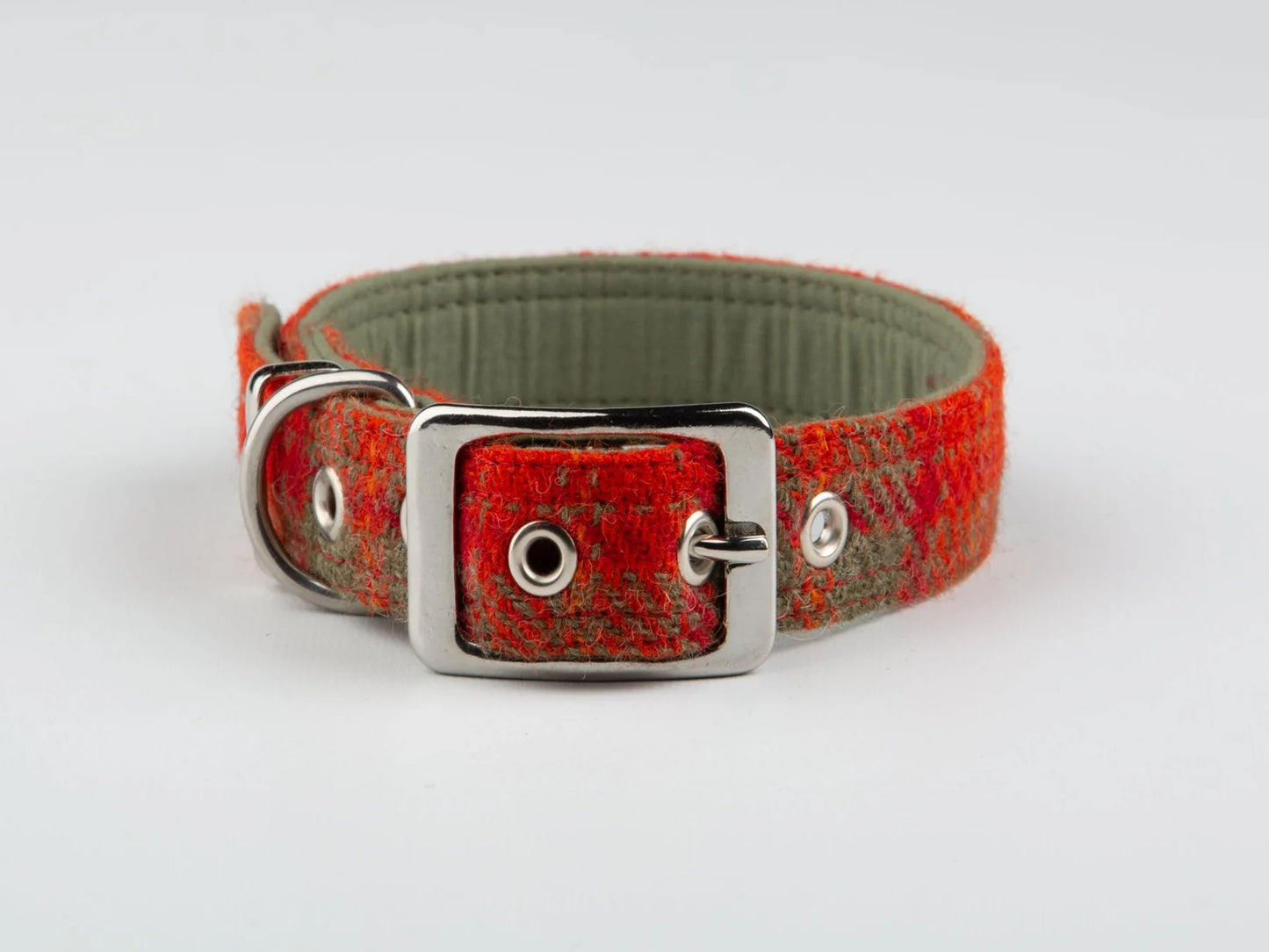 Harris Tweed Orange & Olive Check Buckle Dog Collar