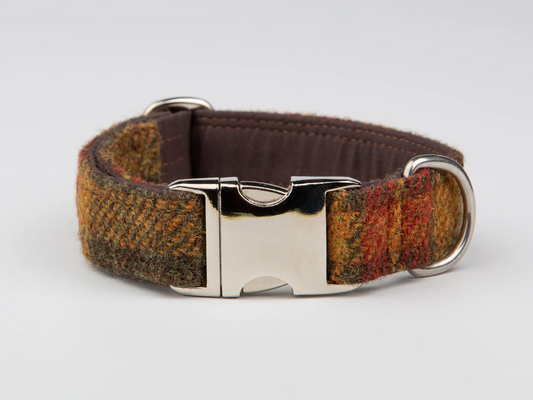 Autumnal Check ig Dog Collar Harris Tweed