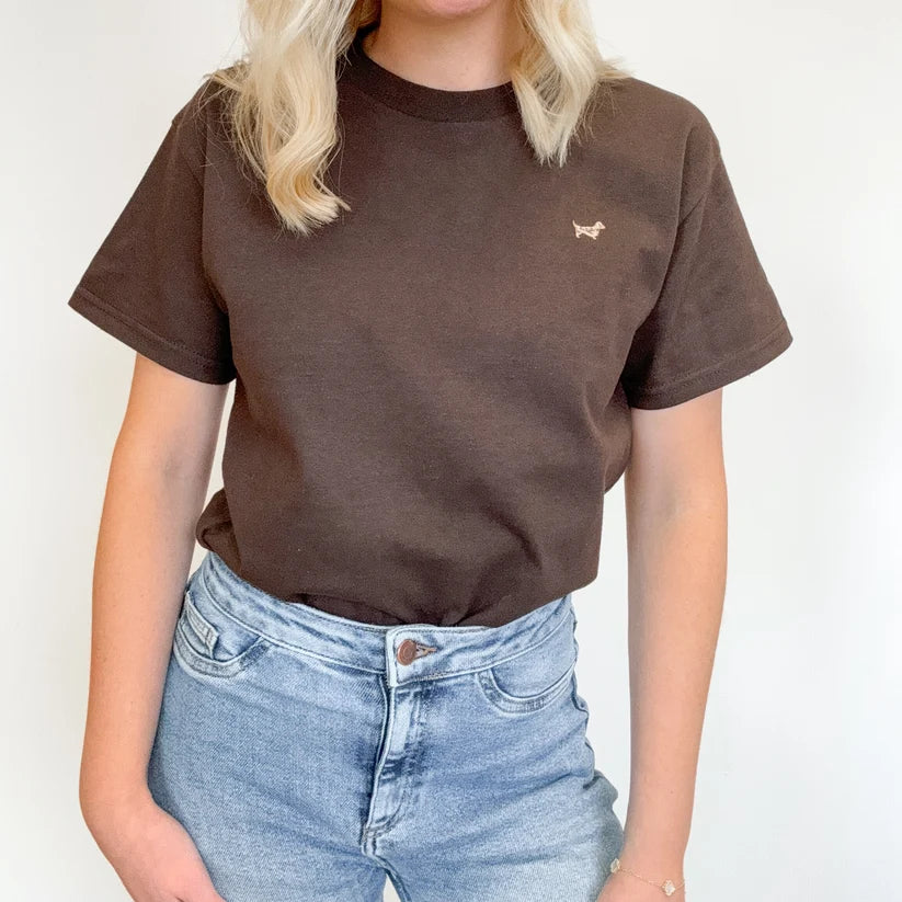 Embroidered Dachshund T-Shirt | Sausage Dog T-Shirt Chocolate Brown