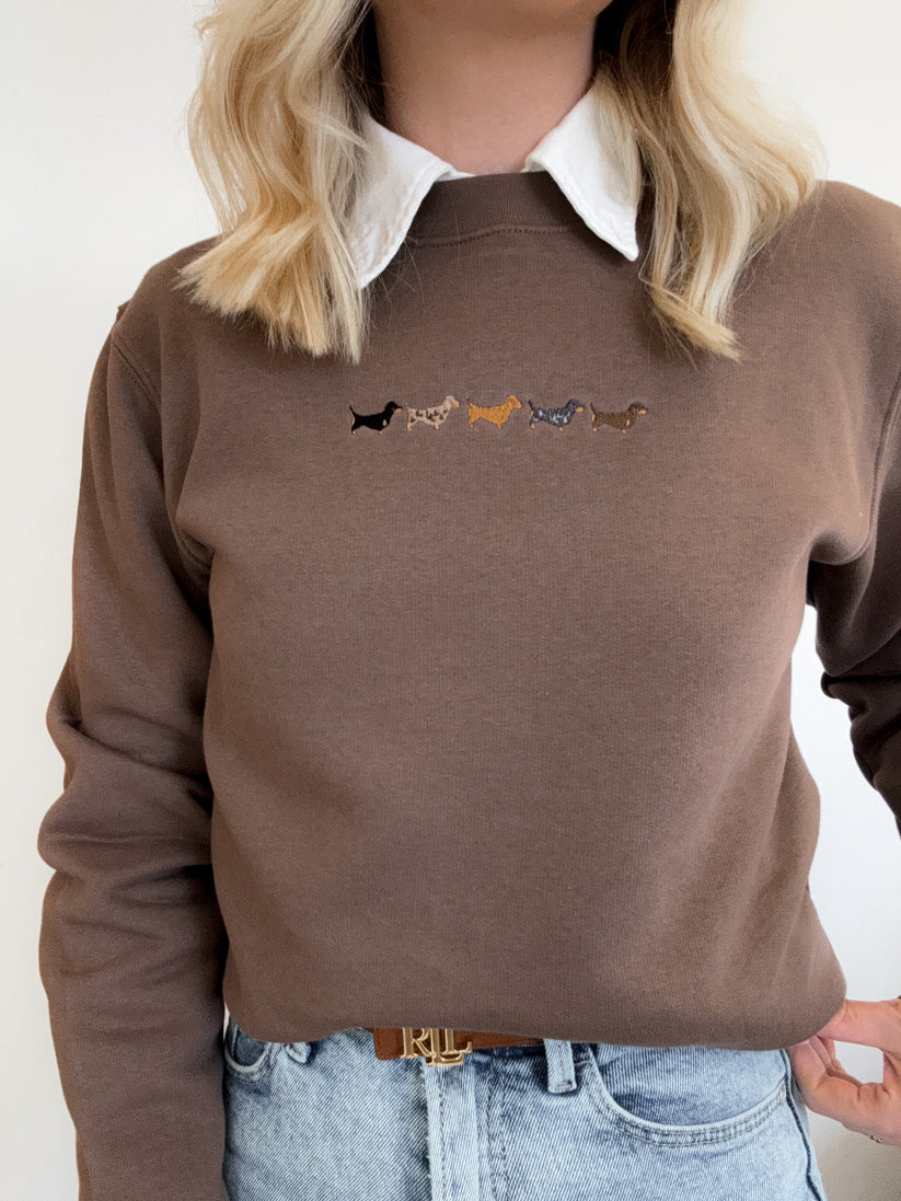 Dachshund Embroidered Sweatshirt – Mocha