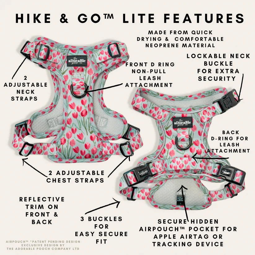 Adorable Pooch hike & Go Lite Tulip Adjustable Harness Features