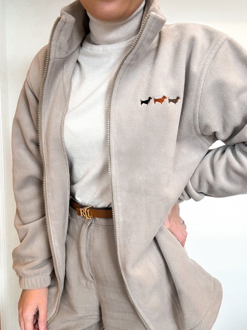 Adorable Pooch Embroidered Dachshund Fleece Dog Walking Fleece - Natural